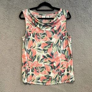 Joie Sleeveless Top Womens Large Pink Green Floral Linen Cowl Neck Casual